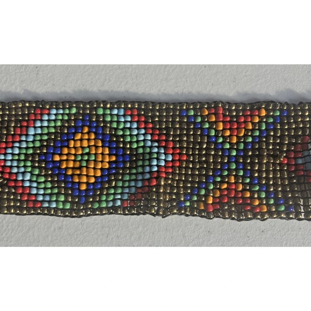 Mexican Handmade Beaded Stretch Belt Boho tribal southwest Bead Wood Buckle